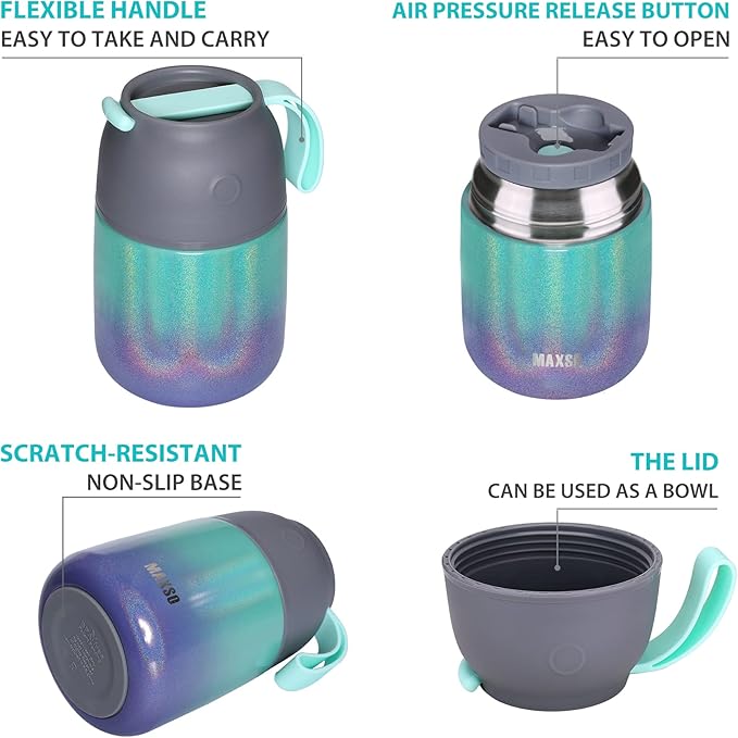 Insulated Thermo Soup Jar for Kids & Adults, 17 oz Stainless Steel Thermal Food Container with Spoon, Triple Layer Insulation (Rainbow)-CubbioJoy