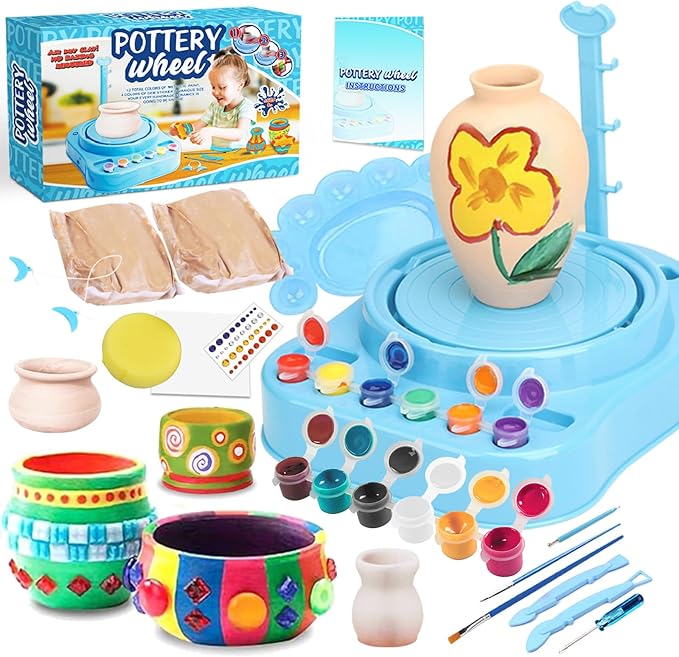 Insnug Mini Kids Pottery Wheel: Complete Painting Kit for Beginners with Modeling Clay and Sculpting Tools, Arts & Crafts Small Banding Wheel for Pottery, Tiny Pottery Wheel for Kids Age 8-12, 10-13-CubbioJoy