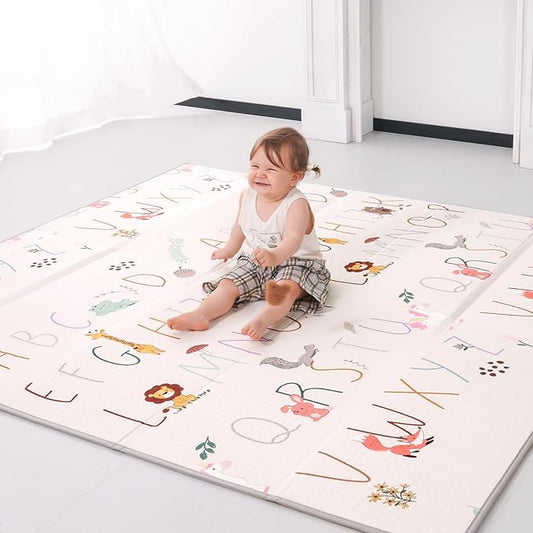 Baby Play Mat 59x71 Inch, 2 in 1 Fabric & XPE Dual-Sided Design Foldable Play Mats for Babies and Toddlers, Waterproof & Anti-Slip Baby Mat for Floor, Portable Baby Foam Crawling Mat with Travel Bag-CubbioJoy