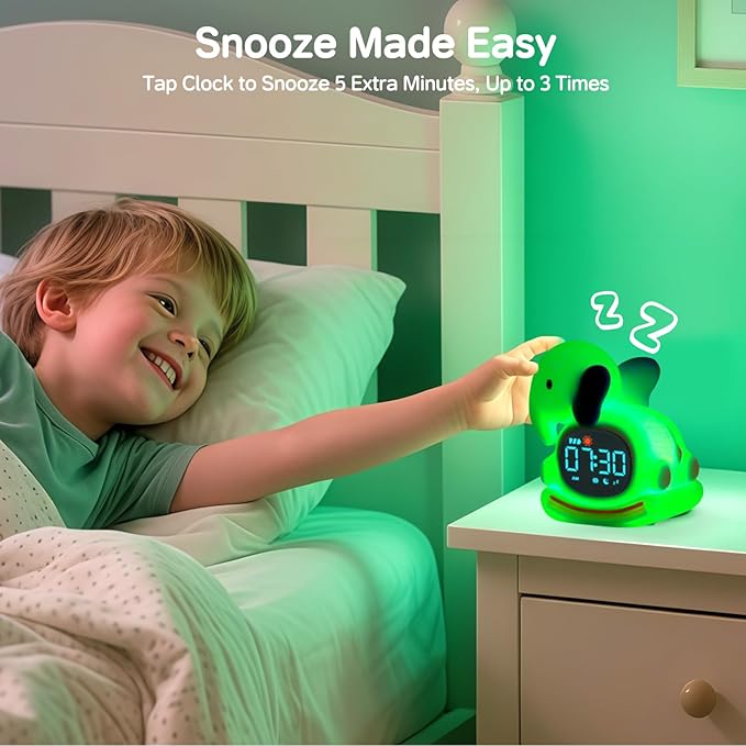 Alarm Clock for Kids with Night Light, Sleep Training Clock Time to Wake Clock, Rechargeable Silicone Light for Bedroom, Perfect Sleep Companion for Boys Girls，Blue Elephant-CubbioJoy