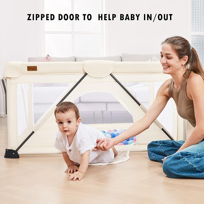 Baby Playpen Foldable, Playard for Babies and Toddlers, Portable Playpen Activity Center with 50 Balls+2 Handles for Travel, Indoor & Outdoor Play Pen with Mesh 50''x50''-CubbioJoy