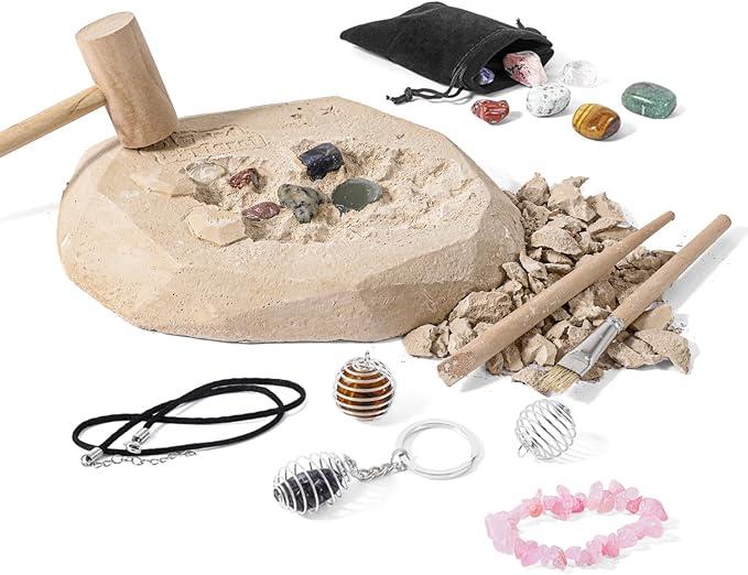12PCS Gemstone Dig Kit for Kids – Dig Up Gems & Make Necklaces, Bracelets, Keychains – STEM Crystal Jewelry Craft Kit with Safety Goggles – Gift for Girls & Boys Ages 6 7 8 9 10 11 12-CubbioJoy