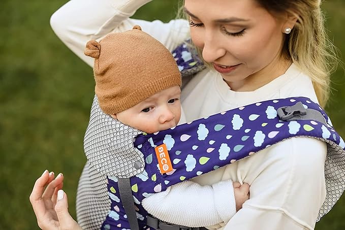 Beco Gemini Baby Carrier from Newborn to Toddler - Certified Ergonomic Newborn Baby Carrier for Infants and Children of 7-35 lbs - M Shape, Adjustable Seat, Breathable 3D Mesh (Cool Rain Drops)-CubbioJoy