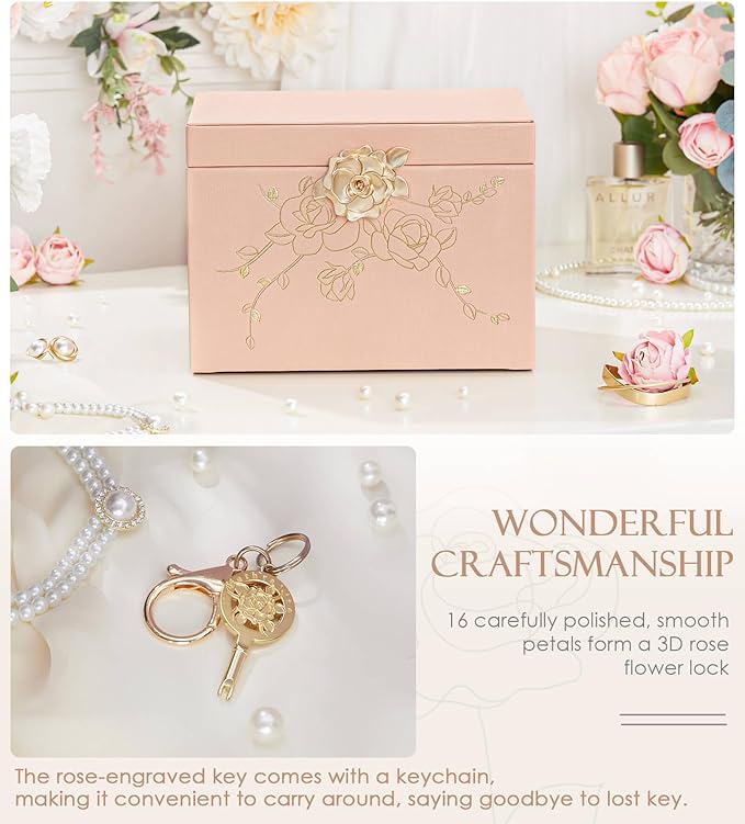 Jewelry Box with Lock for Girls: Jewelry Organizer for Dresser - 3-Drawer Earrings Storage Girls Women Gift (Peach Pink)-CubbioJoy