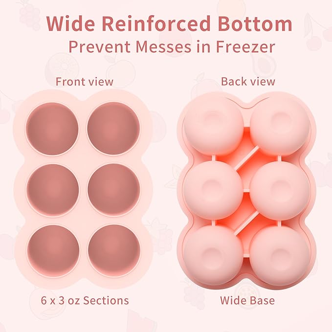 6x3oz Baby Food Freezer Tray with Clip on Lid Gossamer Pink | Leakproof Freezer Molds Silicone Storage Container for Purees Fruits Vegetables-CubbioJoy