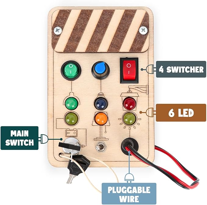 Joyreal Wooden Montessori Busy Board, Toddler Sensory Toys, LED Light Switch, Travel Toys for 2+ Year Old Boy-CubbioJoy