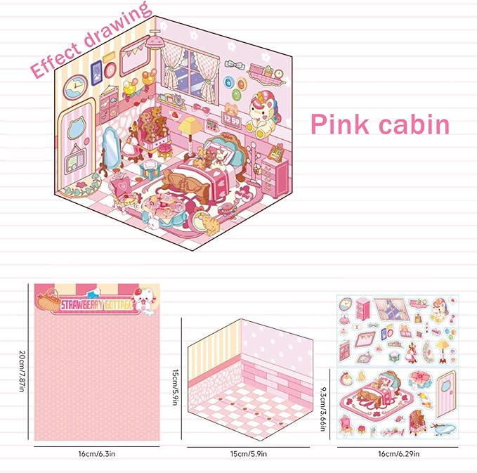 5 Set 3D Sticker Scene,Fun Room Sticker Book,Fun Stacking Miniature Scene Stickers,Make Your Own Stickers, 5 Set Cute Cartoon Sticker Therapy for Adults Kids-CubbioJoy