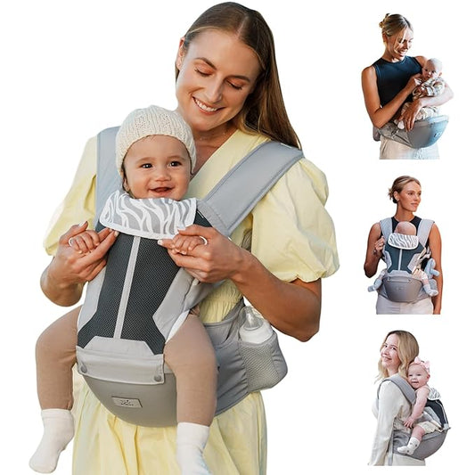 Baby Carrier, MOMTORY Safety-Certified 6-in-1 Baby Carrier with Hip Seat, Detachable Baby Holder Carrier Newborn to Toddler, Soft Ergonomic Toddler Support Carrier for 7-50lbs- Grey-CubbioJoy