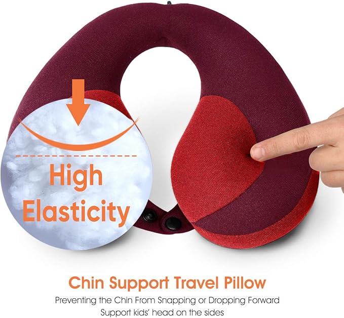 INFANZIA Kids Chin Supporting Travel Neck Pillow, Helps Support Head and Neck, Comfortably Designed for Head, Neck, and Chin Support - Gifts for Toddler/Child/Kids, Red-CubbioJoy