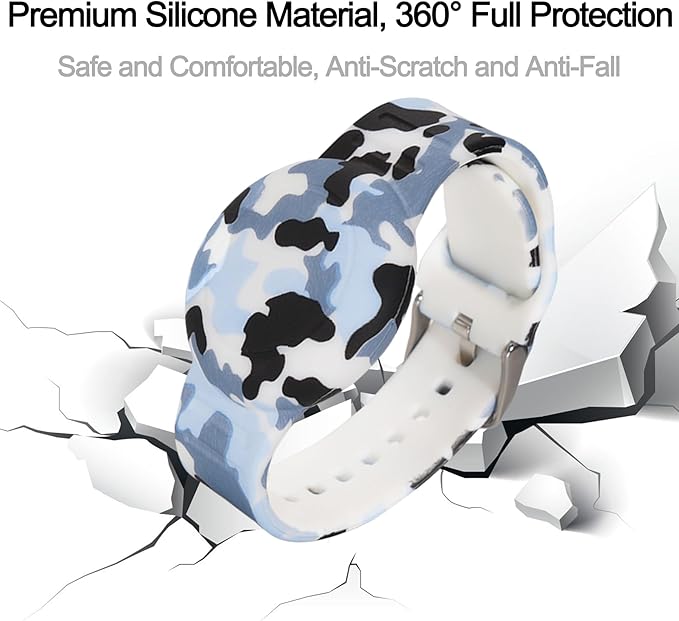 2 Pack Waterproof AirTag Bracelet for Kids, Hidden Printed Wristband for Apple Air Tag, Silicone AirTag Holder GPS Tracker Case for Band for Child Toddler, Secure Anti-Lost Protection(Camouflage)-CubbioJoy