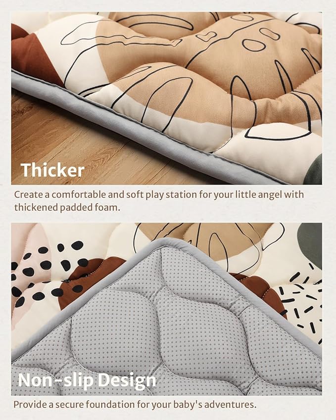 Blissful Diary Baby Play Mats for Floor, 59x59 Inch Thicker and Larger Soft Cushioning Foam Playmats for Babies and Toddlers, Foldable Washable Baby Playpen Mat, Boho Design-CubbioJoy