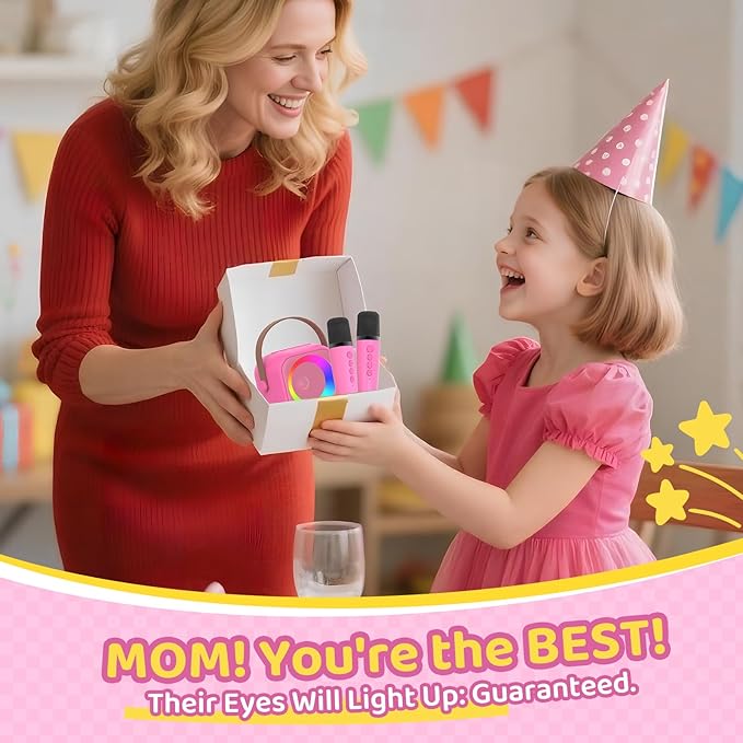 Karaoke Machine for Kids, Toys for 3-12 Years Old Girls Gifts, Kids Karaoke Microphone Machine Toy, Best Fun Christmas Birthday Gifts for 5 6 7 8 9 10 11 Years Teens Girl Boys Rose 2 Mic-CubbioJoy