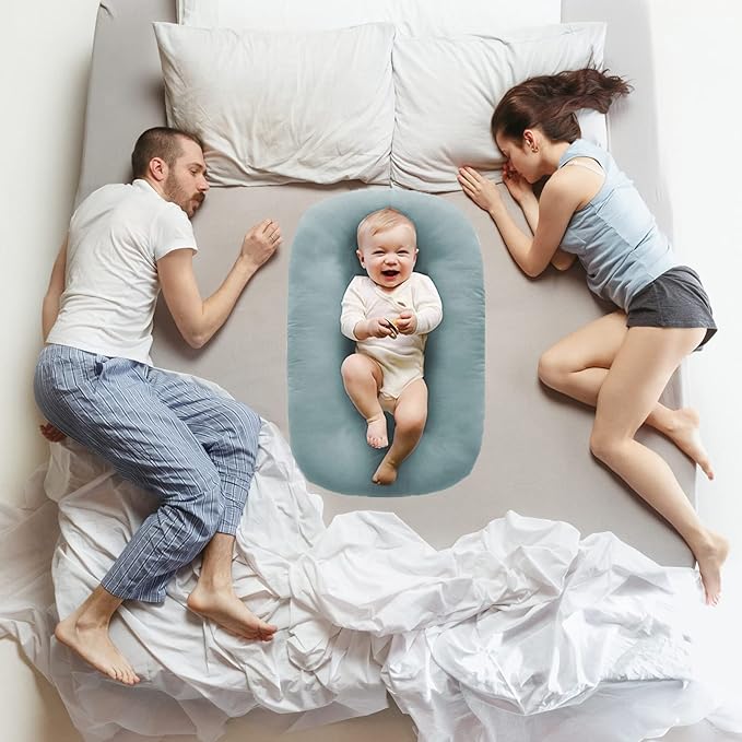 Baby Lounger for Newborns, Soft Baby Nest & Floor Cushion, Portable Diaper Changing Pads for Boys & Girls 0-12 Months(Misty Blue)-CubbioJoy