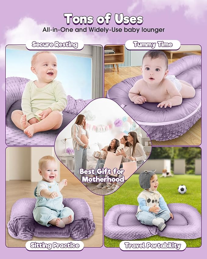 Baby Lounger Pillow 3-in-1 Infant Lounger Pillow for Newborn 0-24 Months, Portable Tummy Time Mat for Home and Travel, Breathable & Soft Baby Seat for Baby-CubbioJoy