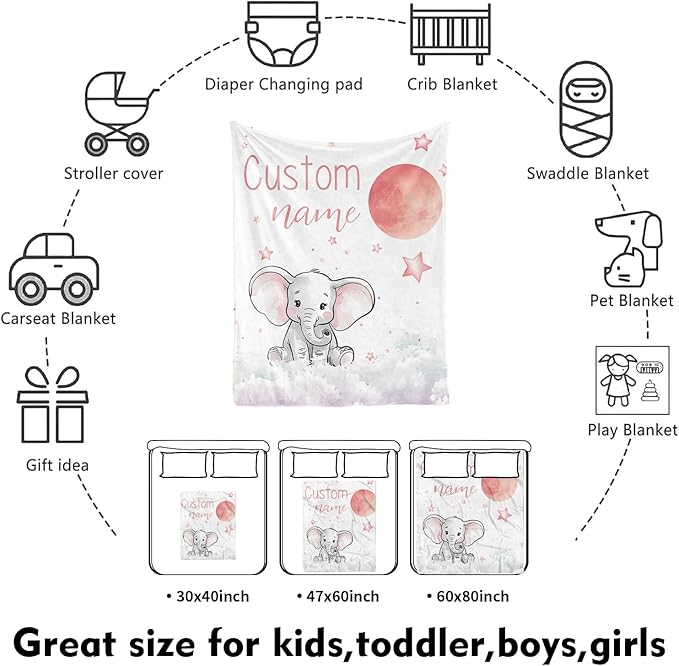 Custom Nursery Crib Bedding Set: Personalized Name 4 Piece Starry Sky Elephant Design Baby Crib Sets for Girls - Toddler Double Layer Blanket Set, Comfortable Crib Bed Sheets for Baby Toddlers-CubbioJoy