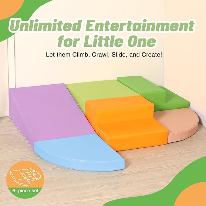 6-Piece Foam Climbing Blocks for Toddlers: Baby Foam Climbing Gym PU Leather Colorful Indoor Toy Building Blocks-CubbioJoy