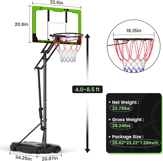 Basketball Hoop Outdoor 10 FT Height Adjustable, Portable Basketball Goals Systems with 45" Backboard for Youth Adults Kids - Backyard, Driveway, Indoor Play-CubbioJoy