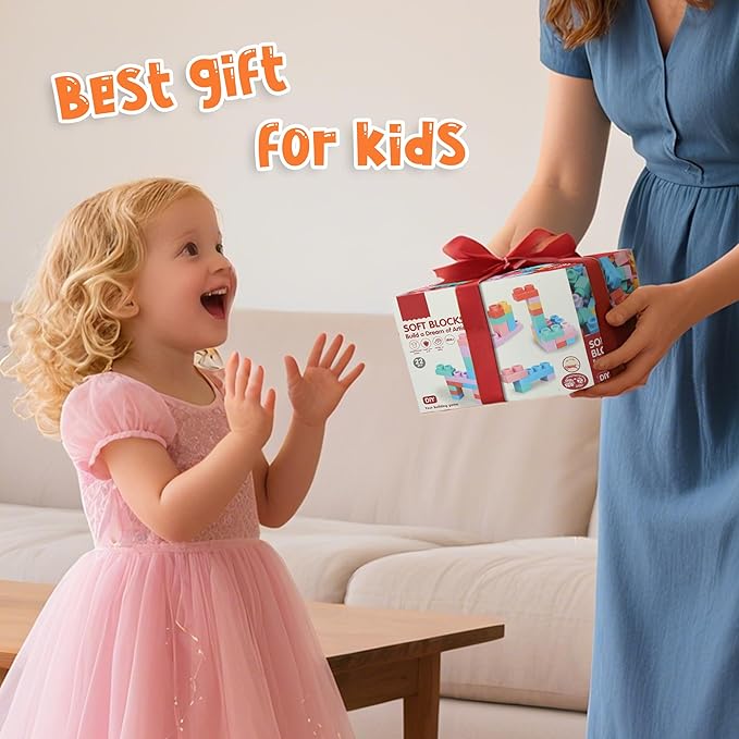 22 Pcs Soft Building Blocks for Toddlers 18M+, BPA - Free Sensory Teether Toys, Montessori STEM DIY Bricks, Early Learning Creative Stacking Set, Safe Baby Construction Toys-CubbioJoy