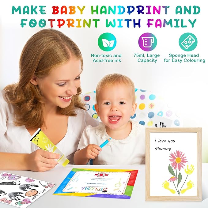 75ml Yellow Baby Hand and Footprint Ink Kit, Baby Handprint Footprint Paint for Newborn Keepsake, Dog Cat Paw Print Kit, Washable, Non Toxic Acid-Free, Safe Gentle for Ideal New Mom Gifts-CubbioJoy