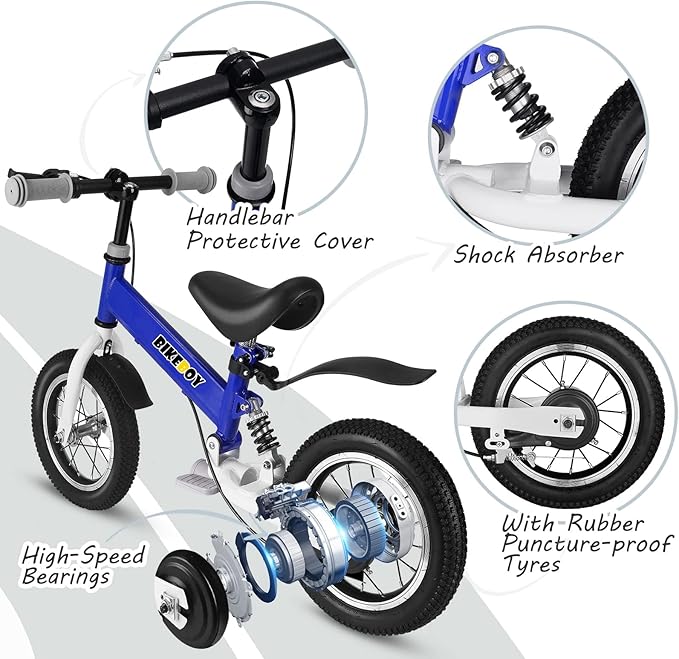 Balance Bike 2 in 1,The Dual Use of a Kids Balance Bike and Kids Bike,12 14 Inches for 2-6 Years Old,with Shock Absorbers, Fenders, Pedals, Auxiliary Wheels-CubbioJoy
