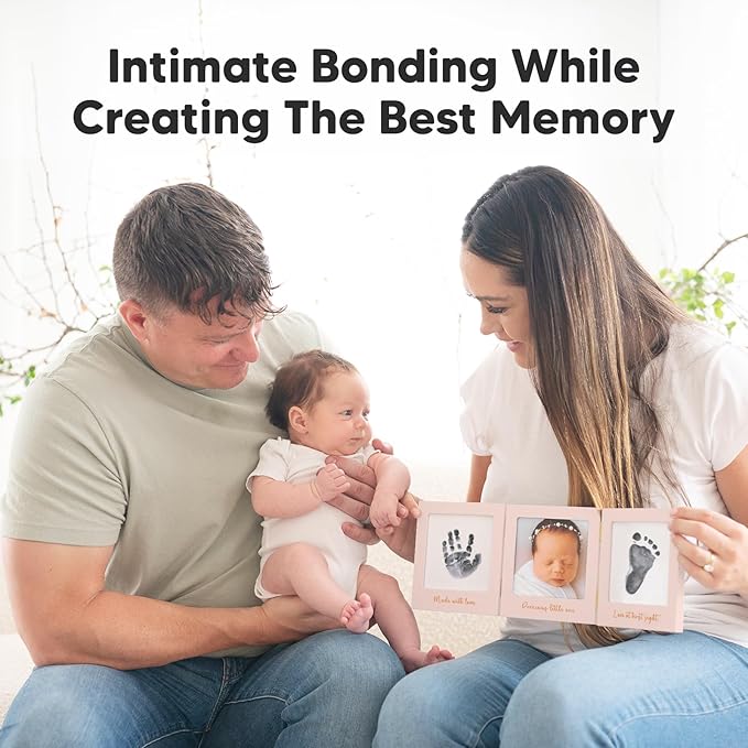 Inkless Baby Handprint and Footprint Kit for Newborn - Baby Footprint Kit, Newborn Keepsake Nursery Picture Frame,Dog Paw Print Maker,Personalized Gifts for New Mom,Showers & Registry(Petal Pink/Gold)-CubbioJoy