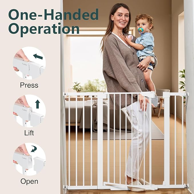 Cumbor 36" Extra Tall Baby Gate for Stairs, 29.7-48" Wide Dog Gates for Doorways, Auto Close Safety Gate for Babies and Pets, Easy Install, Pressure Mounted, Fits Doorways, Stairs, Entryways, White-CubbioJoy