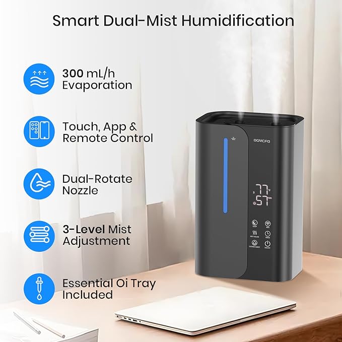 5L Smart Air Humidifiers for Bedroom with Essential Oils, Top Fill 50H Runtime Cool Mist Large Humidifiers for Home Bedroom Nursery, 28 dB Quiet Humidifier for Baby & Plants-CubbioJoy
