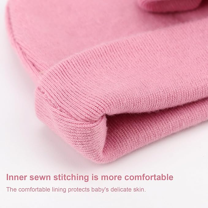 BQUBO Newborn Baby Hats Mittens Set Hospital Hat Beanie Infant Bow Hats Baby Gloves No Scratch Mittens for 0-6 Months-CubbioJoy