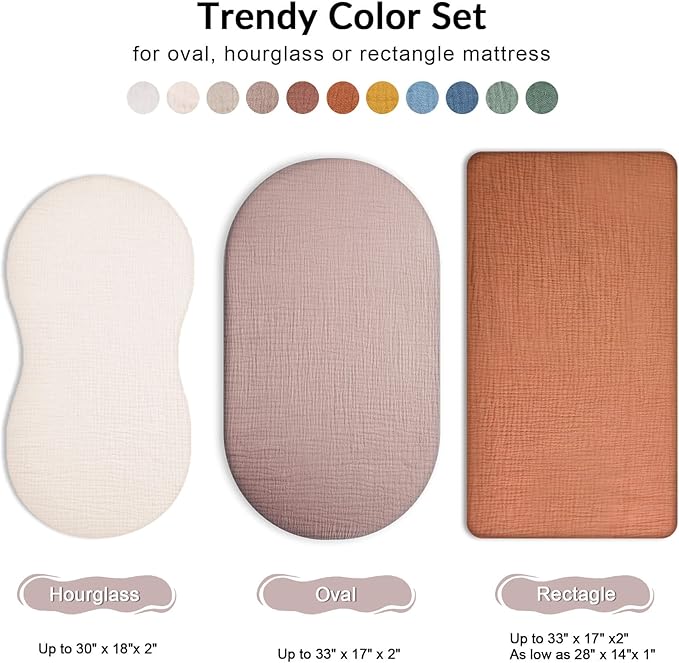 Bassinet Sheet for Baby Boy and Girl 2 Pack, Fitted Sheets for Rectangle, Oval, Hourglass Bassinet Mattress, Muslin Moses Basket Sheets with Neutral Style (Teddy & Friends)-CubbioJoy