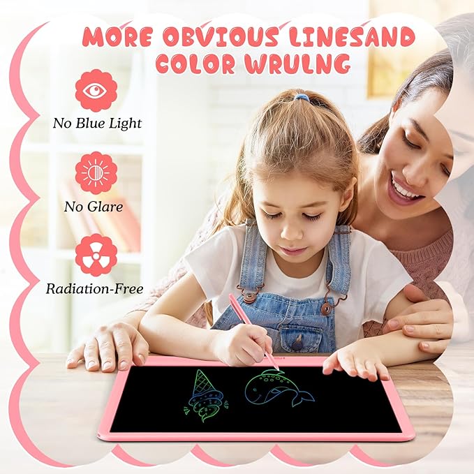 Decute Kids Toys LCD Writing Tablet with Stylus, 15 Inch Erasable Toddlers Doodle Board, Reusable Drawing Pad for Kids, Educational Christmas Birthday Gift for 3 4 5 6 7 8 Girls Boys Toddler Pink-CubbioJoy