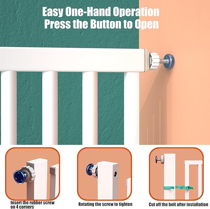 55.1 Inch Tall Baby Gate Auto Close Dog Gate Adjustable 29.92"- 48.03" Wide Pressure Mounted Walk Through Swing Pet Gate for Doorways (White, 29.92"- 48.03")-CubbioJoy