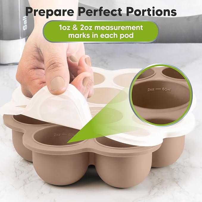 KeaBabies Silicone Food Freezer Trays with Lid, 2oz x 10 Pods Baby Food Storage Containers, Easy Puree Meal Prep, Breast Milk Silicone Freezer Molds, Dishwasher, Microwave Safe,BPA-Free(Chai Latte)-CubbioJoy