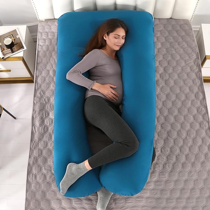 Amagoing 55 inches Pregnancy Pillow, U Shaped Maternity Full Body Pillow for Women, Support for Hip, Leg, Back Pain, Washable Jersey Cover, Double Zipper, Pregnancy Must Haves-CubbioJoy