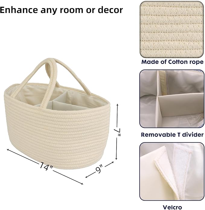 Diaper Caddy Organizer Cotton Rope Baby Basket Nursery Storage and Portable Tote Bag for Car Ideal Baby Shower Gifts and Registry Must-Have for Newborn Essentials beige-CubbioJoy
