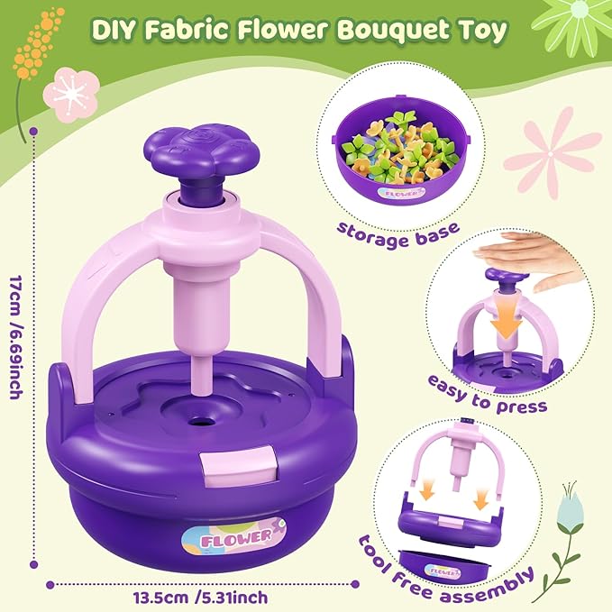 Arts and Crafts Kit for Kids Ages 4-8,Flower Bouquet Toys,DIY Flower Market Toys,Build Your Flower Bouquet,Educational Christmas Birthday Gifts for 3 4 5 6 7 8 9 Year Old Girls-Purple-CubbioJoy