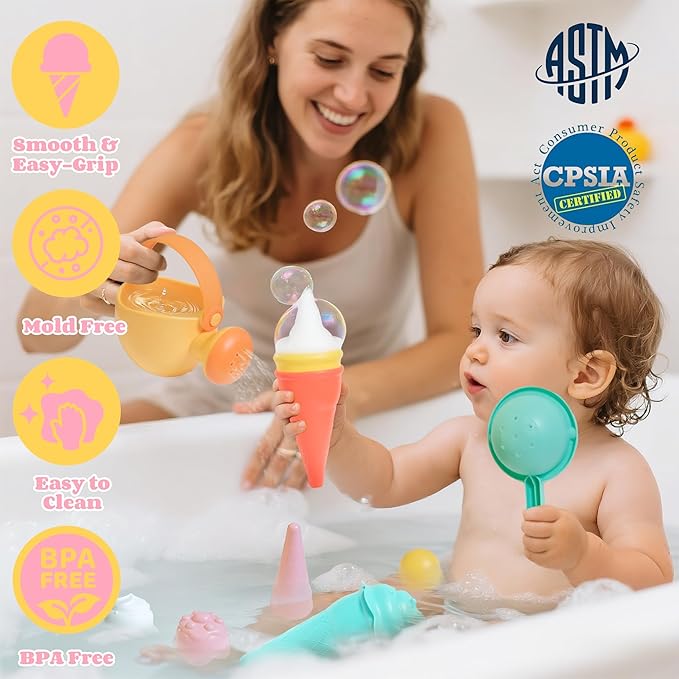 Baby Bath Toys for Kids Ages 1-3 6 PCS Ice Cream Toddler Bath Toys Mold Free Bathtub Beach Sand Pool Water Toys for 1 2 3 4 5 6 Years Old Girls Boys Gifts-CubbioJoy