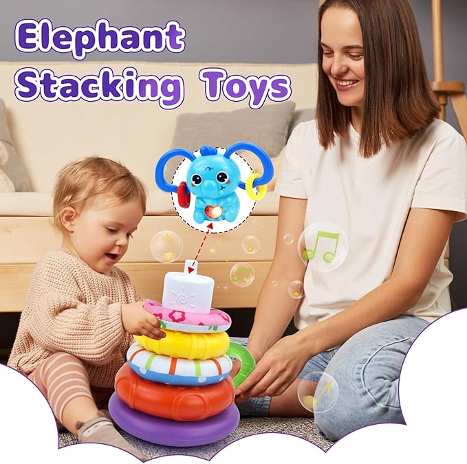 5 in 1 Baby Toy for 12 18 Month, Learning Toys for Babies 12-18 Months, Baby Busy Cube, Stacking&Sensory, Pull String&Piano Xylophone Toy, Birthday Gift for 12+ Month-CubbioJoy