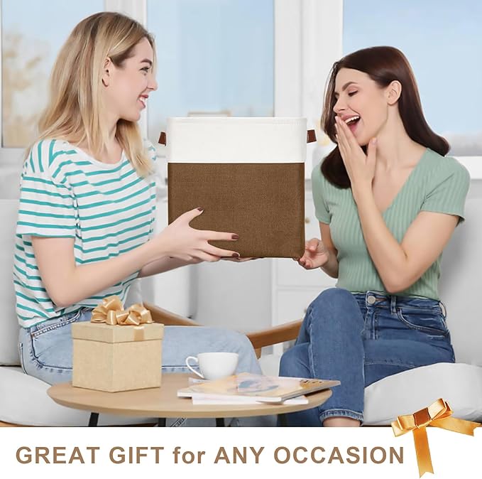 Collapsible Fabric Storage Cubes 11x11 Cube Storage Bins, 4 Pack Closet Baskets Box with Handles for Organizing, Shelf, Toys, Clothes, Home, Office, Nursery (Brown&White)-CubbioJoy