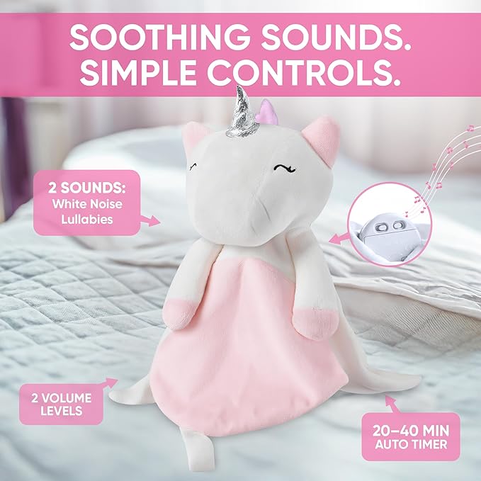 4-in-1 Sound Machine, Baby Lovey, Blanket - White Noise & Lullaby Plush Unicorn Calms & Reduces Wakeups, Helps Toddler Sleep Longer - Proven Sleep Aid -Musical BPA-Free, Machine Washable Newborn Gift-CubbioJoy