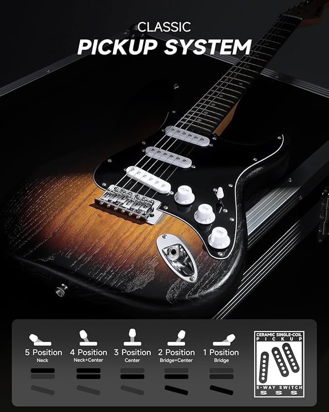 DONNER DST-80 Electric Guitar 39” Beginner Electric Guitar Kit with Amp, Classic SSS Pickup Complete with Gig Bag, Tuner, Capo, Strap, Picks, and Free Online Lessons, Red Tea Burst-CubbioJoy