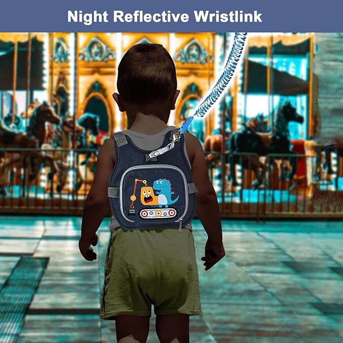 Accmor Toddler Harness Leash+ Reflective Anti Lost Wrist Link, Cute Dinosaur Kids Harness with Leash, Collapsible Child Leash Baby Boys Walking Wristband Assistant Strap Belt for Outdoor Travel-CubbioJoy