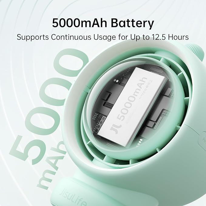 JISULIFE Stroller Fan Baby Large, Safe Bladeless for Crib, Desk, Portable Battery Rechargeable Cooling Fan with Air Turbo Tech, LED Display, Night Light, Food-Grade Gift for Mom/Dad/Friend - Green-CubbioJoy