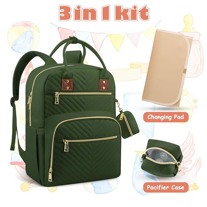Baby Diaper Bag Backpack, Travel Diaper Bags for Girl Boy Large Capacity Baby Bag Backpack for Women Army Green-CubbioJoy