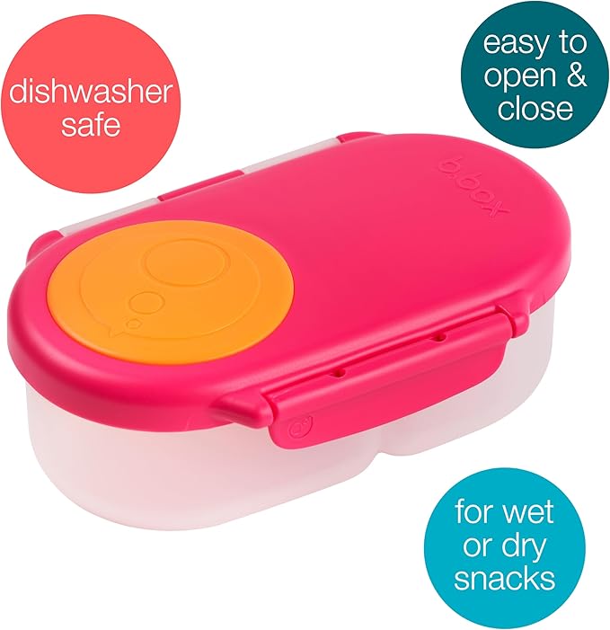b.box Snack Box for Kids & Toddlers: 2 Compartment Snack Containers, Mini Bento Box, Lunch Box. Leak Proof, BPA free, Dishwasher safe. School Supplies. Ages 4 months+ (Strawberry Shake, 12oz capacity)-CubbioJoy