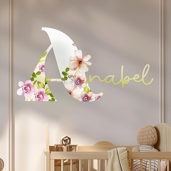 CRYPTONITE Personalized Name Flower Wall Decor | Custom Decal for Baby Nursery | Girl Bedroom Decor | Baby Girl Room (B. Flowers)-CubbioJoy