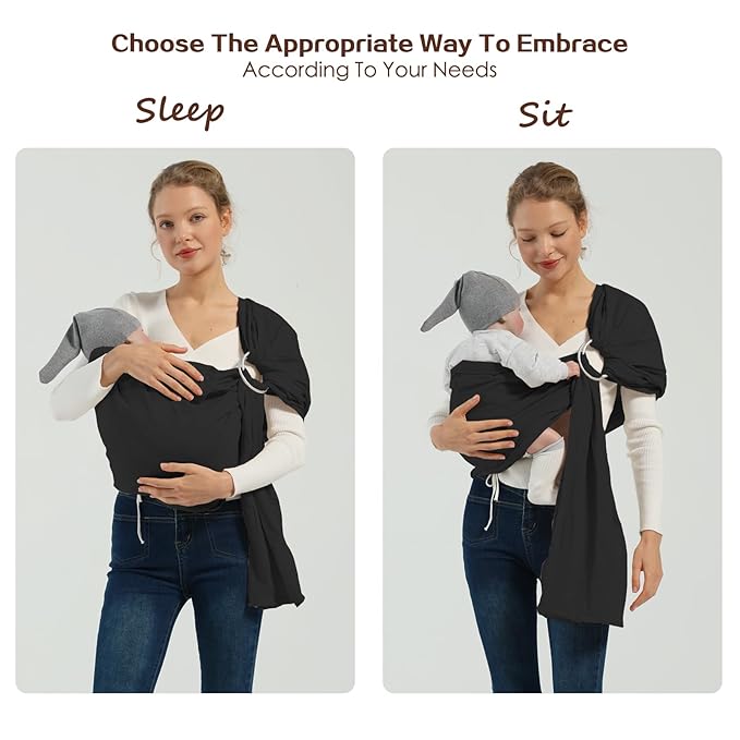Baby Wrap Ring Sling 7-35 lbs, Baby Sling Carrier for Newborn, Toddler, Infant Holder, Lightweight Baby Carrier Wraps, Black-CubbioJoy