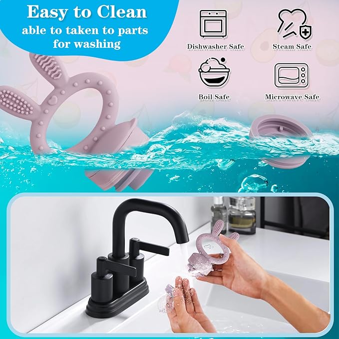 Baby Solids/Frozen Fruit Feeder Pacifier, Infant Teether Toy 4M+, BPA-Free Silicone Pouch & Nipple, Safely Introduce Solids, Teething Relief, 2-Pack (Rabbit - Pink Purple, S/M/L)-CubbioJoy