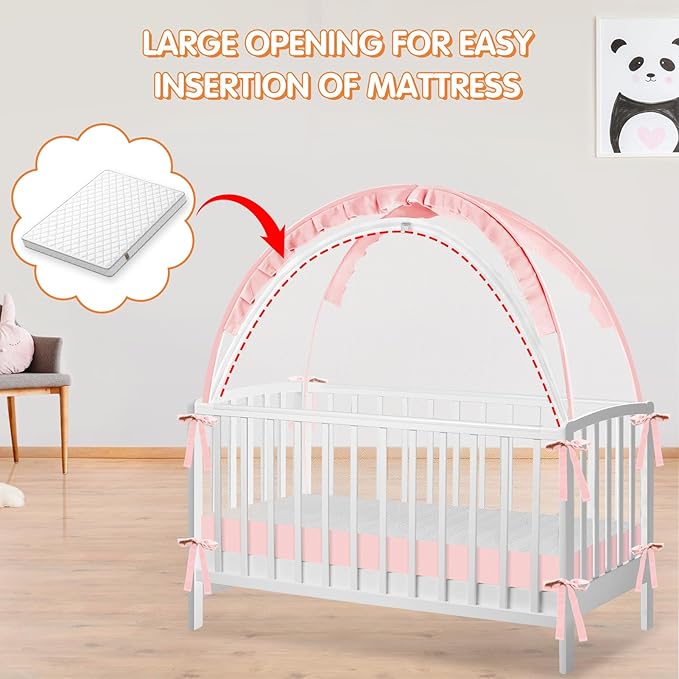 Crib Tent to Keep Baby from Climbing Out - Crib Net to Keep Baby in - Pop Up Breathable Cribs Cover - Canopy with Upgrade Strong Mesh and Durable Zipper (Pink, Lager)-CubbioJoy
