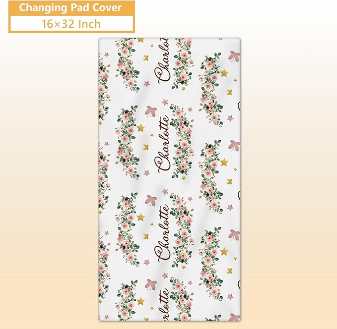 Custom Baby Crib Bedding Set, 5 Pcs Personalized Name Baby Crib Sets for Infant Toddler, Floral Leopard Nursery Bedding Set for Baby Girls, Double Layer Baby Bedding Sets Customized Gifts-CubbioJoy