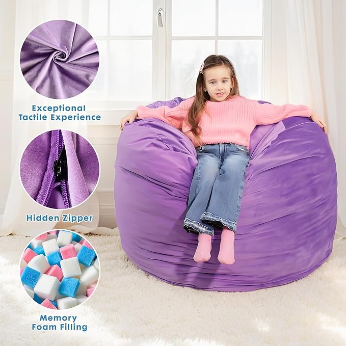 Bmag Giant Bean Bag Chair for Adults, 6FT Bean Bag Chair Convertible Bean Bag Pad, Large Chairs with Memory Foam Filler, Removable Washable Cover for Living Room Bedroom Office - Purple-CubbioJoy